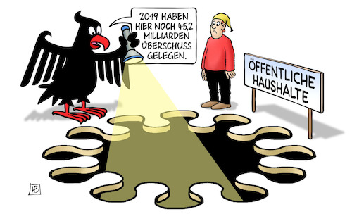 Cartoon: Haushalte-Defizit (medium) by Harm Bengen tagged milliarden,defizit,corona,loch,bundesadler,adler,michel,taschenlampe,öffentliche,haushalte,harm,bengen,cartoon,karikatur,milliarden,defizit,corona,loch,bundesadler,adler,michel,taschenlampe,öffentliche,haushalte,harm,bengen,cartoon,karikatur