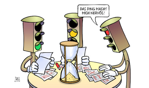 Cartoon: Haushaltszeit läuft ab (medium) by Harm Bengen tagged ampel,tisch,sanduhr,haushalt,kürzungen,zeit,harm,bengen,cartoon,karikatur,ampel,tisch,sanduhr,haushalt,kürzungen,zeit,harm,bengen,cartoon,karikatur