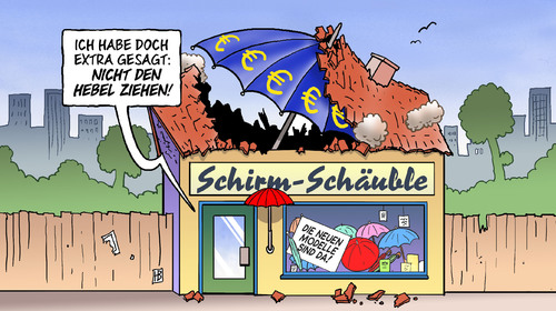 Cartoon: Hebel (medium) by Harm Bengen tagged hebel,rettungsschirm,efsf,eu,euro,schäuble,finanzminister,schirm,kredithebel,kredit,schulden,aufstockung,schuldenkrise,krise,anleihen,stabilisierung,hebel,rettungsschirm,efsf,eu,euro,schäuble,finanzminister,schirm,kredithebel,kredit,schulden,aufstockung,stabilisierung,anleihen,schuldenkrise