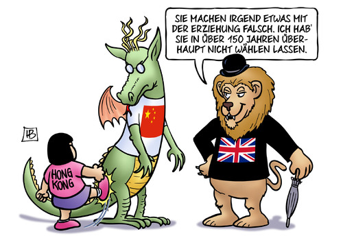 Cartoon: Hongkong (medium) by Harm Bengen tagged hongkong,china,sonderhandelszone,wahlen,prostest,demokratie,grossbritannien,gb,kolonie,protektorat,loewe,drache,kind,harm,bengen,cartoon,karikatur,hongkong,china,sonderhandelszone,wahlen,prostest,demokratie,grossbritannien,gb,kolonie,protektorat,loewe,drache,kind,harm,bengen,cartoon,karikatur