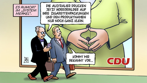 Cartoon: Horrorbilder (medium) by Harm Bengen tagged horrorbilder,cdu,rebellion,streit,aufmucken,widerstand,system,merkel,bundeskanzlerin,deutschland,australien,zigarettenschachteln,gesundheitsschutz,aufdruck,plakat,harm,bengen,cartoon,karikatur,horrorbilder,cdu,rebellion,streit,widerstand,system,merkel,bundeskanzlerin,deutschland,gesundheitsschutz