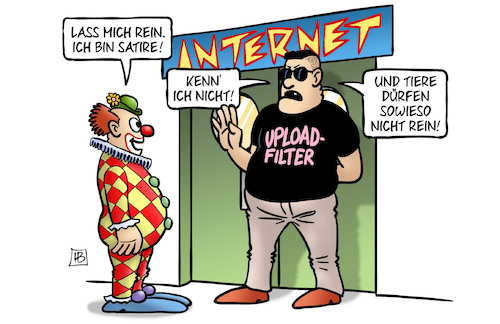 Cartoon: Internet-Türsteher (medium) by Harm Bengen tagged internet,türsteher,satire,clown,tiere,disco,club,upload,filter,eu,urheberrechtsreform,zensur,harm,bengen,cartoon,karikatur,internet,türsteher,satire,clown,tiere,disco,club,upload,filter,eu,urheberrechtsreform,zensur,harm,bengen,cartoon,karikatur