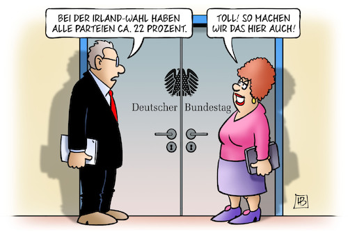 Cartoon: Irland-Wahl (medium) by Harm Bengen tagged irland,wahlen,parteien,22,prozent,bundestag,harm,bengen,cartoon,karikatur,irland,wahlen,parteien,22,prozent,bundestag,harm,bengen,cartoon,karikatur