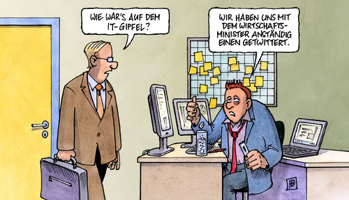 Cartoon: IT-Gipfel (medium) by Harm Bengen tagged it,gipfel,bundesregierung,wirtschaftminister,brüderle,twitter,alkohol,it,gipfel,bundesregierung,wirtschaftminister,brüderle,twitter,alkohol,internet,twittern,kommunikation,web,information,informationsgesellschaft,computer,technik,technologie,community