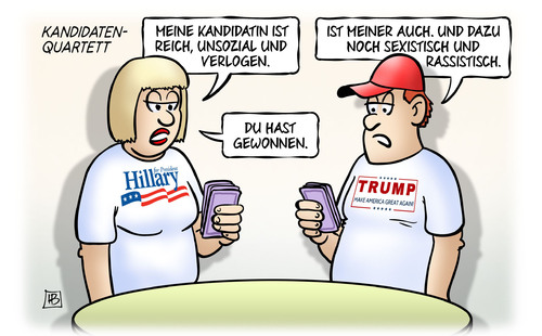 Cartoon: Kandidaten-Quartett (medium) by Harm Bengen tagged kandidatin,reich,unsozial,verlogen,usa,wahlkampf,clinton,trump,rassismus,sexismus,sexistisch,rassistisch,kartenspiel,quartett,harm,bengen,cartoon,karikatur,kandidatin,reich,unsozial,verlogen,usa,wahlkampf,clinton,trump,rassismus,sexismus,sexistisch,rassistisch,kartenspiel,quartett,harm,bengen,cartoon,karikatur