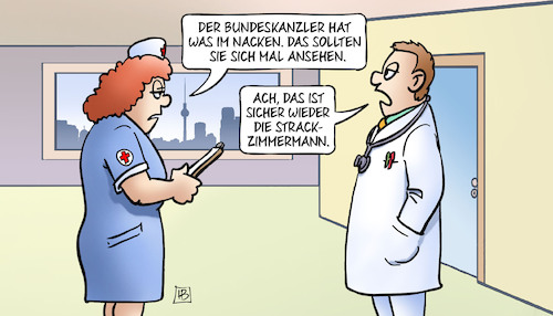 Cartoon: Kanzler-Nacken (medium) by Harm Bengen tagged bundeskanzler,scholz,nacken,strack,zimmermann,fdp,arzt,krankenschwester,krieg,ukraine,russland,harm,bengen,cartoon,karikatur,bundeskanzler,scholz,nacken,strack,zimmermann,fdp,arzt,krankenschwester,krieg,ukraine,russland,harm,bengen,cartoon,karikatur