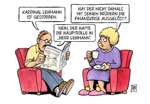 Cartoon: Kardinal Lehmann (medium) by Harm Bengen tagged kardinal,lehmann,gestorben,tod,tot,finanzkrise,lehman,brothers,hauptrolle,herr,film,roman,regener,harm,bengen,cartoon,karikatur,kardinal,lehmann,gestorben,tod,tot,finanzkrise,lehman,brothers,hauptrolle,herr,film,roman,regener,harm,bengen,cartoon,karikatur