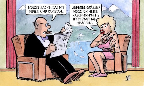 Cartoon: Kaschmir-Konflikt (medium) by Harm Bengen tagged kaschmir,konflikt,krieg,indien,pakistan,kapitalisten,lieferengpässe,pullover,pullis,verschwendung,luxus,konsum,harm,bengen,cartoon,karikatur,kaschmir,konflikt,krieg,indien,pakistan,kapitalisten,lieferengpässe,pullover,pullis,verschwendung,luxus,konsum,harm,bengen,cartoon,karikatur