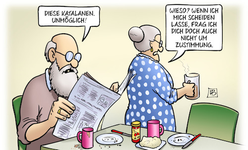 Cartoon: Katalonien-Scheidung (medium) by Harm Bengen tagged katalanen,katalonien,spanien,referendum,scheidung,zustimmung,susemil,harm,bengen,cartoon,karikatur,katalanen,katalonien,spanien,referendum,scheidung,zustimmung,susemil,harm,bengen,cartoon,karikatur