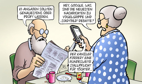 Cartoon: KI-Vogelgrippe-Stadtbild (medium) by Harm Bengen tagged ki,ai,künstliche,intelligenz,angaben,google,nachrichten,vogelgrippe,stadtbild,debatte,merz,kanzler,stallpflicht,töchter,susemil,handy,harm,bengen,cartoon,karikatur,ki,ai,kuenstliche,intelligenz,angaben,google,nachrichten,vogelgrippe,stadtbild,debatte,merz,kanzler,stallpflicht,toechter,susemil,handy,harm,bengen,cartoon,karikatur