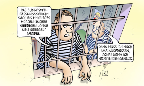 Cartoon: Knast-Lohn (medium) by Harm Bengen tagged bverfg,bundesverfassungsgericht,starvollzug,gefangene,gefängnis,knast,bezahlung,löhne,lohn,harm,bengen,cartoon,karikatur,bverfg,bundesverfassungsgericht,starvollzug,gefangene,gefängnis,knast,bezahlung,löhne,lohn,harm,bengen,cartoon,karikatur