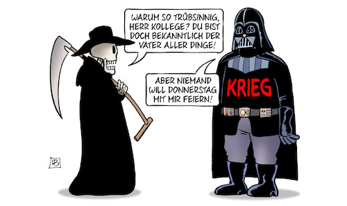 Cartoon: Krieg als Vater (medium) by Harm Bengen tagged tod,kollege,darth,vader,krieg,vater,aller,dinge,vatertag,himmelfahrt,donnerstag,feiern,harm,bengen,cartoon,karikatur,tod,kollege,darth,vader,krieg,vater,aller,dinge,vatertag,himmelfahrt,donnerstag,feiern,harm,bengen,cartoon,karikatur