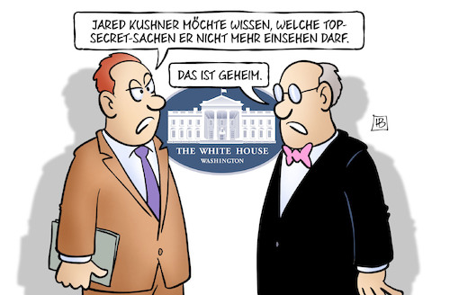 Cartoon: Kushners Sicherheitsfreigabe (medium) by Harm Bengen tagged jared,kushner,sicherheitsfreigabe,top,secret,geheim,weisses,haus,trump,schwiegersohn,harm,bengen,cartoon,karikatur,jared,kushner,sicherheitsfreigabe,top,secret,geheim,weisses,haus,trump,schwiegersohn,harm,bengen,cartoon,karikatur