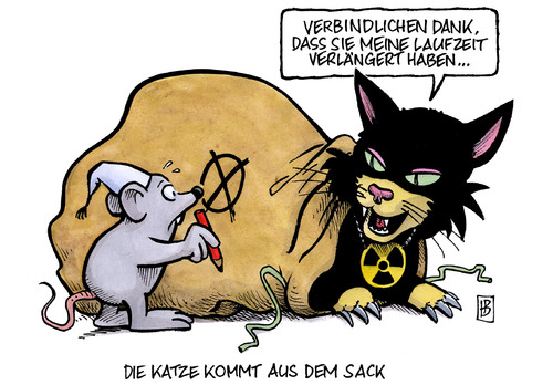 Cartoon: Laufzeiten (medium) by Harm Bengen tagged laufzeiten,atomkraft,kernkraft,atomenergie,energiekonzerne,rwe,eon,atomausstieg,schwarz,gelb,koalition,cdu,csu,fdp,wahl,bundestagswahl,ergebnis,katze,maus,kreuz,laufzeiten,atomkraft,kernkraft,atomkraftwerk,atomenergie,energiekonzerne,rwe,eon,atomausstieg,schwarz,gelb,koalition,cdu,csu,fdp,wahl,bundestagswahl,wahlen,ergebnis,katze,maus,kreuz