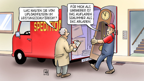 Cartoon: Leistungsschutzrecht (medium) by Harm Bengen tagged uploadfilter,leistungsschutzrecht,uhrheber,urheber,aufladen,abladen,lastwagen,arbeiter,umfrage,harm,bengen,cartoon,karikatur,uploadfilter,leistungsschutzrecht,uhrheber,urheber,aufladen,abladen,lastwagen,arbeiter,umfrage,harm,bengen,cartoon,karikatur