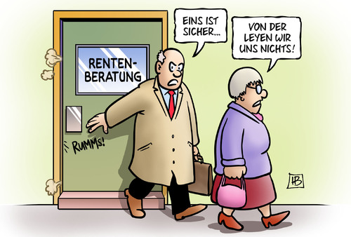 Cartoon: Leyen (medium) by Harm Bengen tagged von,der,leyen,arbeitsministerin,rentenberatung,panik,rentner,cdu,harm,bengen,cartoon,karikatur,von,der,leyen,arbeitsministerin,rentenberatung,panik,rentner,cdu,harm,bengen,cartoon,karikatur