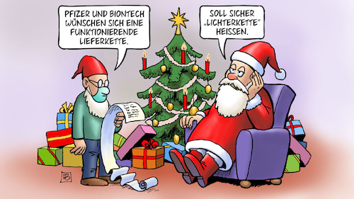 Cartoon: Lieferkettenwunsch (medium) by Harm Bengen tagged pfizer,biontech,wunschzettel,funktionierende,lieferkette,lichterkette,corona,impfstoff,weihnachtsmann,wichtel,maske,bengen,cartoon,karikatur,pfizer,biontech,wunschzettel,funktionierende,lieferkette,lichterkette,corona,impfstoff,weihnachtsmann,wichtel,maske,bengen,cartoon,karikatur