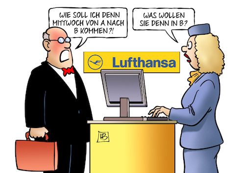 Cartoon: Lufthansa-Warnstreik (medium) by Harm Bengen tagged lufthansa,warnstreik,von,nach,bodenpersonal,verdi,harm,bengen,cartoon,karikatur,lufthansa,warnstreik,von,nach,bodenpersonal,verdi,harm,bengen,cartoon,karikatur