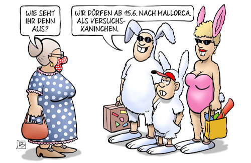 Cartoon: Mallorca-Versuchskaninchen (medium) by Harm Bengen tagged mallorca,versuchskaninchen,susemil,hasen,bunny,familie,reisen,urlaub,spanien,corona,covid19,pandemie,harm,bengen,cartoon,karikatur,mallorca,versuchskaninchen,susemil,hasen,bunny,familie,reisen,urlaub,spanien,corona,covid19,pandemie,harm,bengen,cartoon,karikatur