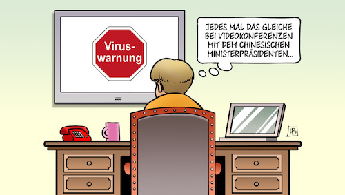 Cartoon: Merkel und Li (medium) by Harm Bengen tagged videokonferenzen,china,deutschland,merkel,virus,warnung,monitor,chinesischer,ministerpraesident,li,keqiang,harm,bengen,cartoon,karikatur,videokonferenzen,china,deutschland,merkel,virus,warnung,monitor,chinesischer,ministerpraesident,li,keqiang,harm,bengen,cartoon,karikatur