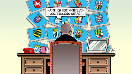 Cartoon: MPK und Lockerungen (medium) by Harm Bengen tagged mpk,ministerpräsidentenkonferenz,lockerungen,bundeskanzler,scholz,monitore,videokonferenz,corona,harm,bengen,cartoon,karikatur,mpk,ministerpräsidentenkonferenz,lockerungen,bundeskanzler,scholz,monitore,videokonferenz,corona,harm,bengen,cartoon,karikatur