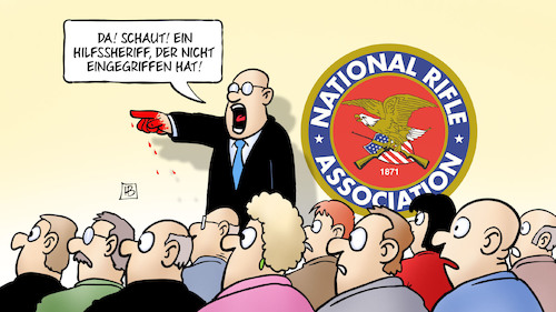 Cartoon: NRA und Hilfssheriff (medium) by Harm Bengen tagged hilfssheriff,nra,waffenlobby,blut,trump,waffenrecht,usa,schule,massaker,florida,verbot,kinder,harm,bengen,cartoon,karikatur,hilfssheriff,nra,waffenlobby,blut,trump,waffenrecht,usa,schule,massaker,florida,verbot,kinder,harm,bengen,cartoon,karikatur