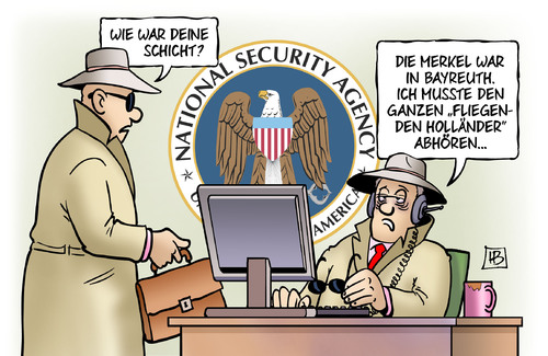 Cartoon: NSA und Bayreuth (medium) by Harm Bengen tagged bayreuth,fliegende,hollaender,oper,wagner,eroeffnung,merkel,email,abhoeren,telefon,wanze,wanzen,computer,prism,tempora,gchq,gb,grossbritannien,deutschland,england,europa,eu,fbi,nsda,nsa,bnd,usa,obama,geheimdienst,server,kommunikationsdaten,zugriff,datenschutz,edward,snowden,whistleblower,guardian,russland,harm,bengen,cartoon,karikatur,bayreuth,fliegende,hollaender,oper,wagner,eroeffnung,merkel,email,abhoeren,telefon,wanze,wanzen,computer,prism,tempora,gchq,gb,grossbritannien,deutschland,england,europa,eu,fbi,nsda,nsa,bnd,usa,obama,geheimdienst,server,kommunikationsdaten,zugriff,datenschutz,edward,snowden,whistleblower,guardian,russland,harm,bengen,cartoon,karikatur