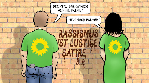 Cartoon: Palmer-Rassismus (medium) by Harm Bengen tagged palme,palmer,rassismus,satire,aogo,lehmann,baerbock,habeck,grüne,graffiti,wand,mauer,parteiausschluss,harm,bengen,cartoon,karikatur,palme,palmer,rassismus,satire,aogo,lehmann,baerbock,habeck,grüne,graffiti,wand,mauer,parteiausschluss,harm,bengen,cartoon,karikatur