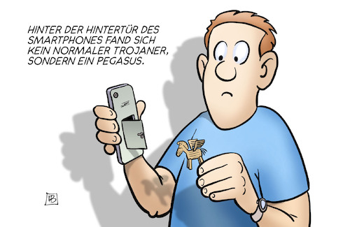 Cartoon: Pegasus (medium) by Harm Bengen tagged hintertür,smartphones,trojaner,pegasus,spionagesoftware,abhören,pressefreiheit,diktatoren,überwachung,harm,bengen,cartoon,karikatur,hintertür,smartphones,trojaner,pegasus,spionagesoftware,abhören,pressefreiheit,diktatoren,überwachung,harm,bengen,cartoon,karikatur