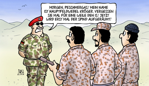 Cartoon: Peschmerga-Ausbilder (medium) by Harm Bengen tagged hauptfeldwebel,bundeswehr,ausbilder,peschmerga,kurden,irak,spind,aufraeumen,waffen,is,terror,krieg,harm,bengen,cartoon,karikatur,hauptfeldwebel,bundeswehr,ausbilder,peschmerga,kurden,irak,spind,aufraeumen,waffen,is,terror,krieg,harm,bengen,cartoon,karikatur