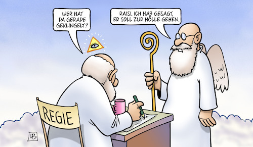 Cartoon: Raisi (medium) by Harm Bengen tagged himmel,gott,petrus,klingel,raisi,hölle,iran,staatspräsident,helikopter,hubschrauber,absturz,tod,tot,harm,bengen,cartoon,karikatur,himmel,gott,petrus,klingel,raisi,hölle,iran,staatspräsident,helikopter,hubschrauber,absturz,tod,tot,harm,bengen,cartoon,karikatur