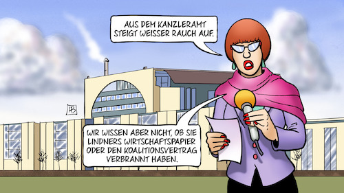 Cartoon: Rauch im Kanzleramt (medium) by Harm Bengen tagged kanzleramt,weisser,rauch,wirtschaftspapier,koalitionsvertrag,verbrannt,verbrennen,scholz,habeck,lindner,dreiergespräche,bundeskanzleramt,reporterin,ampelkrise,harm,bengen,cartoon,karikatur,kanzleramt,weisser,rauch,wirtschaftspapier,koalitionsvertrag,verbrannt,verbrennen,scholz,habeck,lindner,dreiergespräche,bundeskanzleramt,reporterin,ampelkrise,harm,bengen,cartoon,karikatur