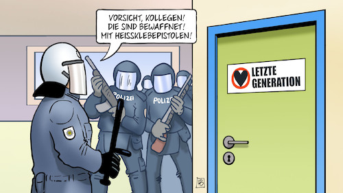 Cartoon: Razzia Letzte Generation (medium) by Harm Bengen tagged bewaffnet,heissklebepistolen,razzia,letzte,generation,klimaschutz,klimaaktivisten,polizei,harm,bengen,cartoon,karikatur,bewaffnet,heissklebepistolen,razzia,letzte,generation,klimaschutz,klimaaktivisten,polizei,harm,bengen,cartoon,karikatur