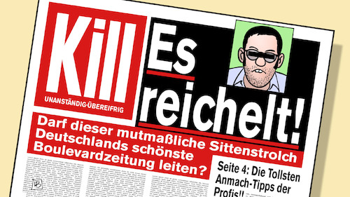 Cartoon: Reichelt (medium) by Harm Bengen tagged bildzeitung,springer,julian,reichelt,chefredakteur,freigestellt,sittenstrolch,boulevardzeitung,harm,bengen,cartoon,karikatur,bildzeitung,springer,julian,reichelt,chefredakteur,freigestellt,sittenstrolch,boulevardzeitung,harm,bengen,cartoon,karikatur