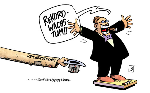 Cartoon: Rekordwachstum (medium) by Harm Bengen tagged rekordwachstum,wirtschaft,export,krise,bruttoinlandsprodukt,bip,statistisches,bundesamt,staatsdefizit,steuer,reichensteuer,betteln,waage,aufschwung,rekordwachstum,wirtschaft,export,krise,bruttoinlandsprodukt,bip,statistisches,staatsdefizit,bundesamt,steuer,reichensteuer