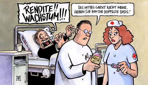 Cartoon: Rendite-Gier (medium) by Harm Bengen tagged rendite,gier,wachstum,krise,krank,arzt,krankenschwester,patient,kapitalismus,rezession,rendite,gier,wachstum,krank,krise,arzt,krankenschwester,patient,kapitalismus,rezession,klinik,krankenhaus