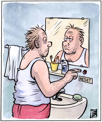 Cartoon: Reset (medium) by Harm Bengen tagged reset,morning,bathroom,kater,alkohol,alcohol,morgen,bad,badezimmer,alkohol,guten morgen,abhängigkeit,alkoholiker,alkoholismus,alkoholkrank,besoffen,bier,blutalkoholkonzentration,delirium,genussmittel,hochprozentiges,promille,säufer,schnaps,spiritus,spirituosen,sucht,stoff,sprit,süchtiger,suff,trinken,trinker,reset,wiederherstellen,start,zurücksetzen,zurückdrehen,zurückstellen,löschen,kater,betrunken,morgen,badezimmer,bad,morgentoilette,spiegel,spiegelbild,gesicht,fertig,aussehen,optik,technik,katzenwäsche,schönheit,look,verbraucht,image,mann,männer,aktualisierung,refresh,waschen,guten