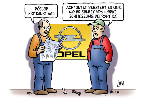 Cartoon: Rösler und GM (medium) by Harm Bengen tagged rösler,wirtschaftsminister,fdp,gm,general,motors,opel,werksschließung,harm,bengen,cartoon,karikatur,rösler,wirtschaftsminister,fdp,gm,general,motors,opel,werksschließung,harm,bengen,cartoon,karikatur