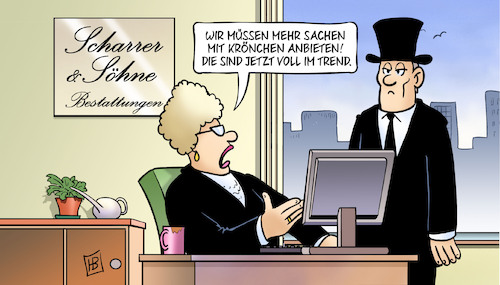 Cartoon: Royale Bestattungen (medium) by Harm Bengen tagged royale,bestattungen,bestatter,beerdigungsunternehmen,krönchen,angebot,trend,queen,elisabeth,tod,tot,gb,uk,harm,bengen,cartoon,karikatur,royale,bestattungen,bestatter,beerdigungsunternehmen,krönchen,angebot,trend,queen,elisabeth,tod,tot,gb,uk,harm,bengen,cartoon,karikatur