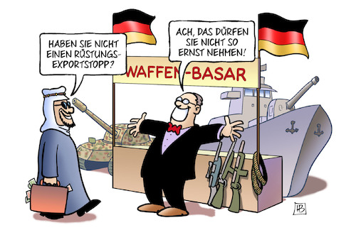 Cartoon: Rüstungexportstopp (medium) by Harm Bengen tagged rüstungexportstopp,rüstungexportkontrolle,bundessicherheitsrat,waffenhandel,waffen,basar,saudi,arabien,deutschland,harm,bengen,cartoon,karikatur,rüstungexportstopp,rüstungexportkontrolle,bundessicherheitsrat,waffenhandel,waffen,basar,saudi,arabien,deutschland,harm,bengen,cartoon,karikatur