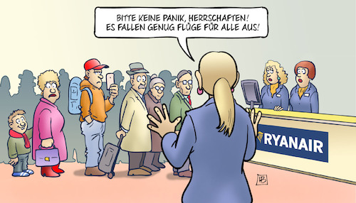 Cartoon: Ryanair-Streiks (medium) by Harm Bengen tagged ryanair,streiks,flugausfälle,passagiere,kabinenpersonal,billigfluggesellschaft,checkin,flughafen,airport,harm,bengen,cartoon,karikatur,ryanair,streiks,flugausfälle,passagiere,kabinenpersonal,billigfluggesellschaft,checkin,flughafen,airport,harm,bengen,cartoon,karikatur