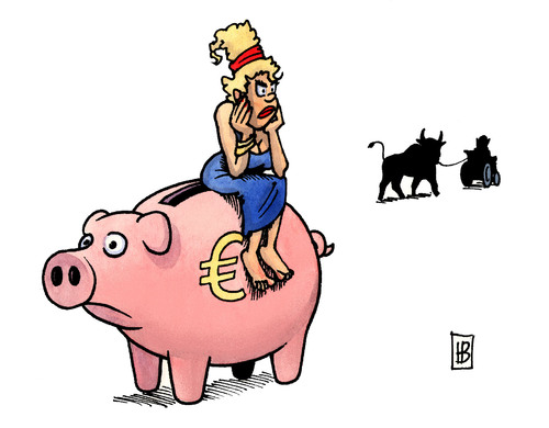 Cartoon: Schäubles Euro-Schuldenbremse (medium) by Harm Bengen tagged schäuble,euro,schuldenbremse,europa,geld,finanzen,verschuldung,schulden,stärkung,währungsunion,merkel,kredit,griechenland,stier,schäuble,euro,schuldenbremse,europa,geld,finanzen,verschuldung,schulden,stärkung,währungsunion,angela merkel,kredit,griechenland,angela,merkel