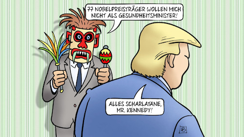 Cartoon: Scharlatane (medium) by Harm Bengen tagged nobelpreisträger,gesundheitsminister,voodoo,zauber,scharlatane,impfgegner,kennedy,trump,usa,harm,bengen,cartoon,karikatur,nobelpreisträger,gesundheitsminister,voodoo,zauber,scharlatane,impfgegner,kennedy,trump,usa,harm,bengen,cartoon,karikatur