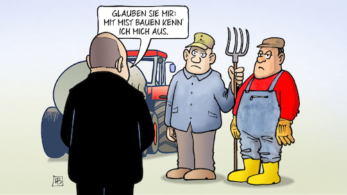 Cartoon: Scholz und Bauern (medium) by Harm Bengen tagged mist,bauen,scholz,forke,mistgabel,bauernblockaden,bauern,proteste,harm,bengen,cartoon,karikatur,mist,bauen,scholz,forke,mistgabel,bauernblockaden,bauern,proteste,harm,bengen,cartoon,karikatur