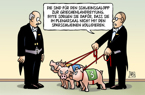 Cartoon: Schweinsgalopp (medium) by Harm Bengen tagged schweinsgalopp,schweine,rennen,plenarsaal,sparschweine,bundestag,debatte,diener,saaldiener,rettungspaket,griechenrettung,griechland,eurokrise,schulden,staatsbankrott,bankenkrise,schuldenschnitt,hilfskredite,staatsanleihen,rückkauf,harm,bengen,cartoon,karikatur,schweinsgalopp,schweine,rennen,plenarsaal,sparschweine,bundestag,debatte,diener,saaldiener,rettungspaket,griechenrettung,griechland,eurokrise,schulden,staatsbankrott,bankenkrise,schuldenschnitt,hilfskredite,staatsanleihen,rückkauf,harm,bengen,cartoon,karikatur