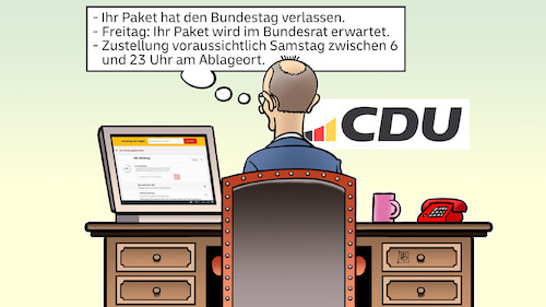 Cartoon: Sendungsverfolgung (medium) by Harm Bengen tagged paket,sendungsverfolgung,merz,schreibtisch,laptop,computer,zustellung,finanzpaket,schuldenpaket,sondervermögen,bundestag,bundesrat,schuldenbremse,harm,bengen,cartoon,karikatur,paket,sendungsverfolgung,merz,schreibtisch,laptop,computer,zustellung,finanzpaket,schuldenpaket,sondervermögen,bundestag,bundesrat,schuldenbremse,harm,bengen,cartoon,karikatur