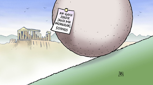 Cartoon: Sisyphus abwesend (medium) by Harm Bengen tagged abwesend,zettel,kugel,sagen,sisyphus,syriza,linke,abspaltung,regierung,tsipras,rücktritt,krise,neuwahlen,griechenland,harm,bengen,cartoon,karikatur,abwesend,zettel,kugel,sagen,sisyphus,syriza,linke,abspaltung,regierung,tsipras,rücktritt,krise,neuwahlen,griechenland,harm,bengen,cartoon,karikatur