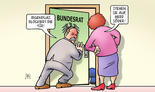 Cartoon: Söder blockiert (medium) by Harm Bengen tagged söder,csu,union,blockade,blockieren,tuer,bundesrat,bürgergeld,harm,bengen,cartoon,karikatur,söder,csu,union,blockade,blockieren,tuer,bundesrat,bürgergeld,harm,bengen,cartoon,karikatur