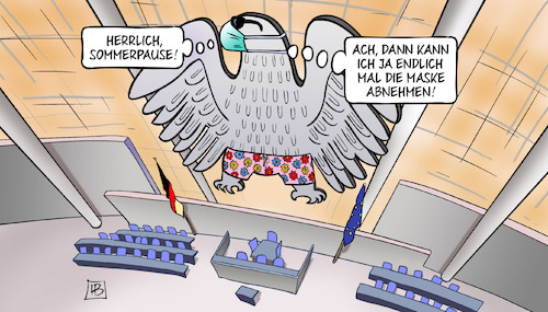 Cartoon: Sommerpause 2021 (medium) by Harm Bengen tagged sommerpause,maske,bundestag,adler,bundesadler,plenarsaal,leer,harm,bengen,cartoon,karikatur,sommerpause,maske,bundestag,adler,bundesadler,plenarsaal,leer,harm,bengen,cartoon,karikatur