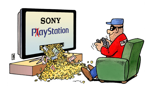 Cartoon: Sony-Paystation (medium) by Harm Bengen tagged sony,playstation,paystation,geld,gangster,verbrecher,panzerknacker,controller,ps3,tv,fernseher,daten,datenklau,datenskandal,kreditkarten,sony,playstation,paystation,geld,gangster,verbrecher,panzerknacker,controller,ps3,tv,fernseher,daten,datenklau,datenskandal,kreditkarten,datenschutz,technik